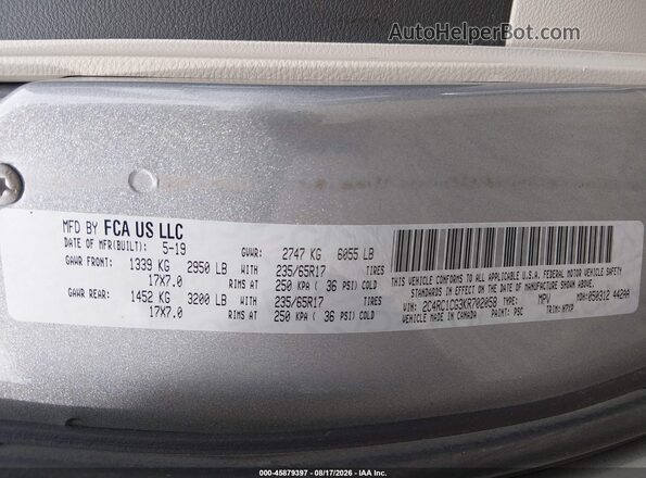 2C4RC1CG3KR702058 2019 CHRYSLER PACIFICA Silver Вид підкапотного простору