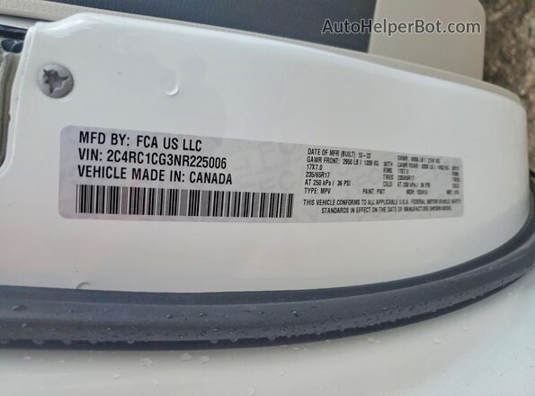 2C4RC1CG3NR225006 2022 CHRYSLER VOYAGER White Widok naklejki z numerem VIN