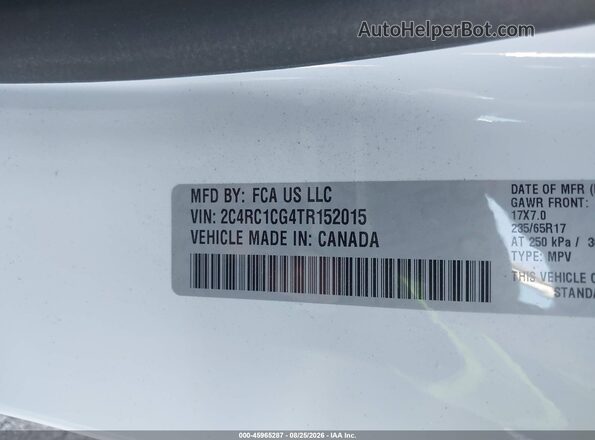 2C4RC1CG4TR152015 2026 CHRYSLER VOYAGER White Engine compartment view