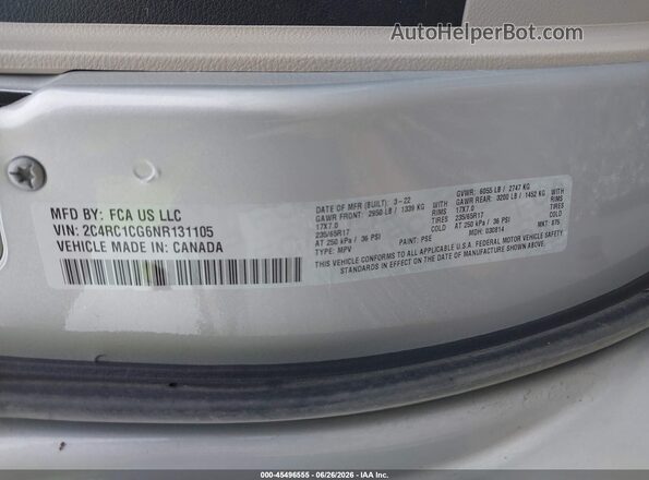 2C4RC1CG6NR131105 2022 CHRYSLER VOYAGER Silver Widok komory silnika