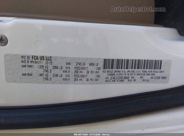 2C4RC1CG7GR188609 2016 CHRYSLER TOWN & COUNTRY Белый Вид подкапотного пространства