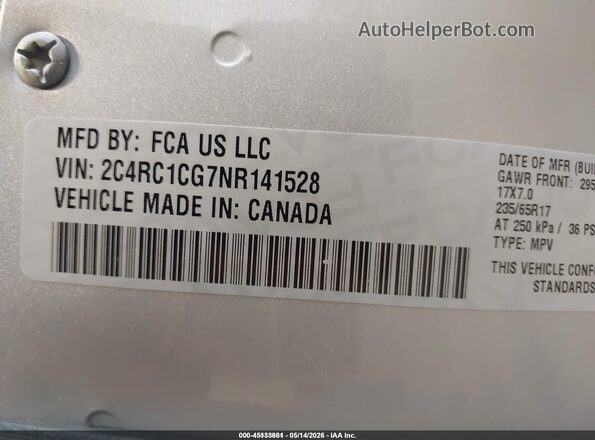 2C4RC1CG7NR141528 2022 CHRYSLER VOYAGER Серебряный Вид подкапотного пространства