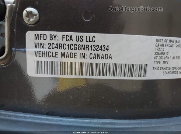 2C4RC1CG8NR132434 2022 CHRYSLER VOYAGER Gray ძრავის განყოფილების ხედი