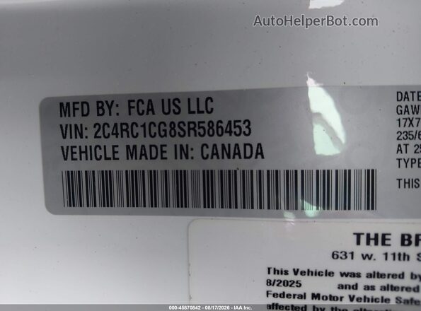 2C4RC1CG8SR586453 2025 CHRYSLER VOYAGER Белый Вид подкапотного пространства