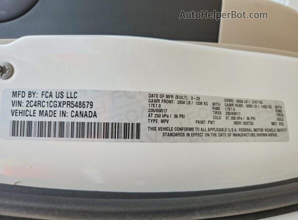 2C4RC1CGXPR548679 2023 CHRYSLER VOYAGER White Սալոնի 360 աստիճան տեսք