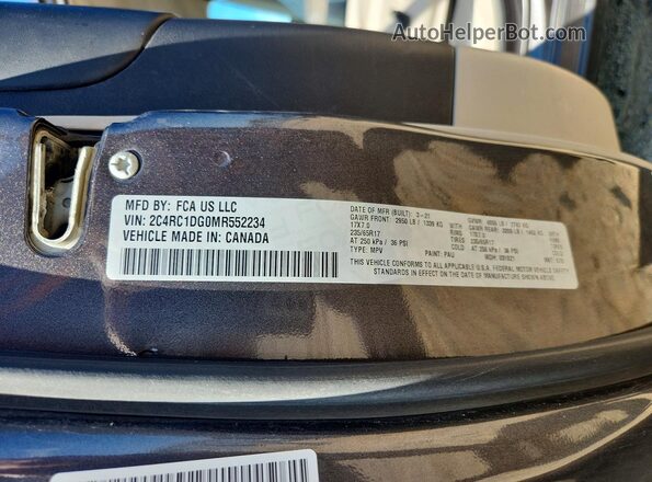 2C4RC1DG0MR552234 2021 CHRYSLER VOYAGER Серый Вид наклейки с VIN-кодом