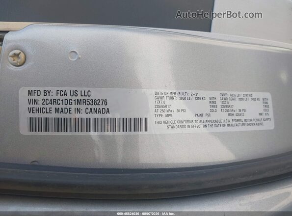 2C4RC1DG1MR538276 2021 CHRYSLER VOYAGER Silver Vista del compartimento del motor