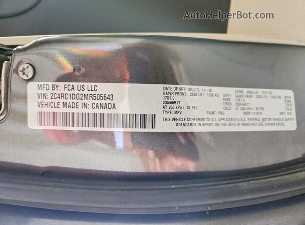 2C4RC1DG2MR505643 2021 CHRYSLER VOYAGER Gray VIN sticker view