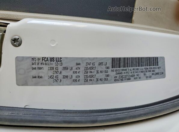 2C4RC1DG7LR144604 2020 CHRYSLER VOYAGER White VIN կոդի պիտակի տեսք