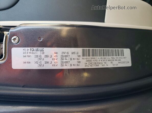 2C4RC1DG8LR164134 2020 CHRYSLER VOYAGER Gray Vista de la etiqueta del VIN