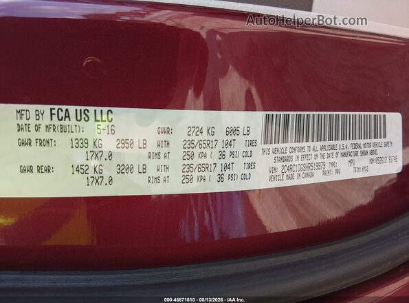 2C4RC1DG9HR519979 2017 CHRYSLER PACIFICA Maroon Widok komory silnika