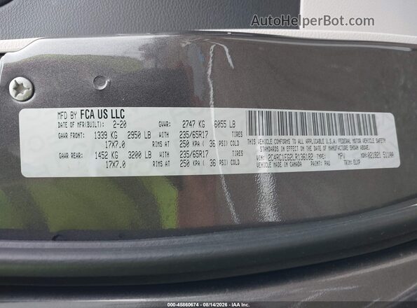 2C4RC1EG2LR136182 2020 CHRYSLER PACIFICA Gray Вид підкапотного простору
