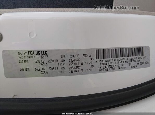 2C4RC1EG5JR171165 2018 CHRYSLER PACIFICA White Vista del compartimento del motor