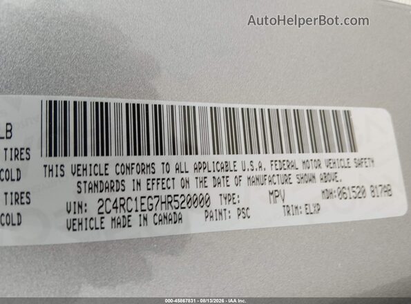 2C4RC1EG7HR520000 2017 CHRYSLER PACIFICA Gray Շարժիչի բաժամունքի տեսք
