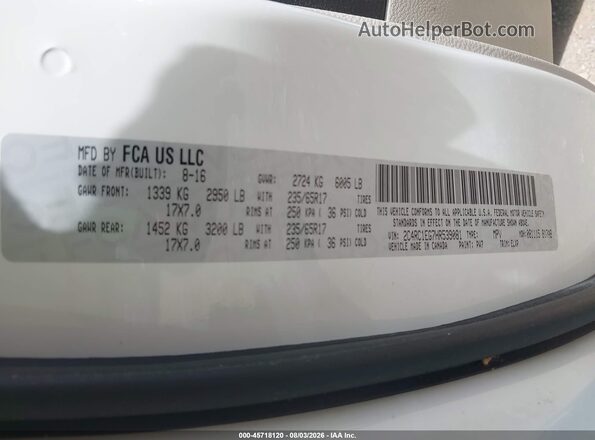 2C4RC1EG7HR539081 2017 CHRYSLER PACIFICA Белый Вид подкапотного пространства