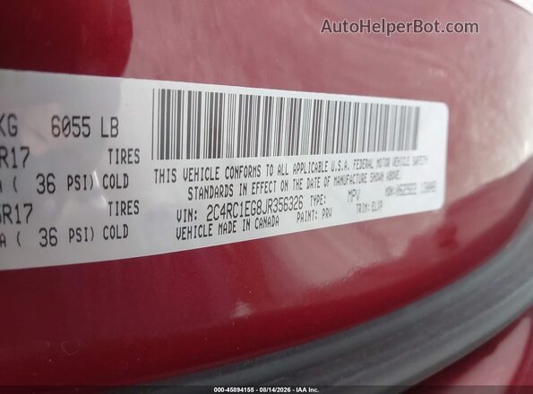 2C4RC1EG8JR356326 2018 CHRYSLER PACIFICA Red Շարժիչի բաժամունքի տեսք