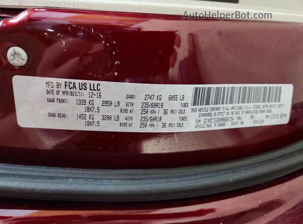 2C4RC1EGXHR660154 2017 CHRYSLER PACIFICA Burgundy VIN კოდის სტიკერის ხედი
