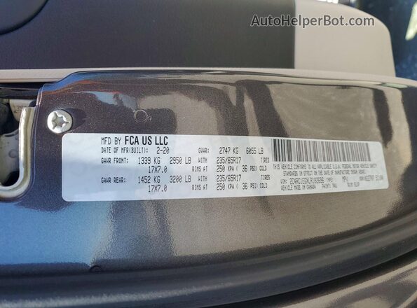 2C4RC1EGXLR182696 2020 CHRYSLER PACIFICA Gray Vista de la etiqueta del VIN