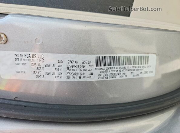 2C4RC1FG0JR157480 2018 CHRYSLER PACIFICA Silver Vista de la etiqueta del VIN