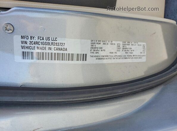 2C4RC1GG0LR283727 2020 CHRYSLER PACIFICA Silver VIN կոդի պիտակի տեսք