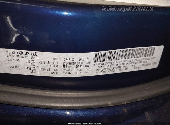 2C4RC1GG1KR569780 2019 CHRYSLER PACIFICA Blue Widok komory silnika