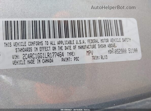 2C4RC1GG1LR177464 2020 CHRYSLER PACIFICA Silver Widok komory silnika