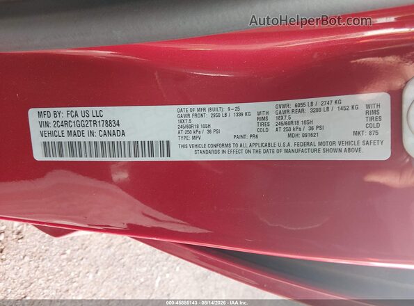 2C4RC1GG2TR178834 2026 CHRYSLER PACIFICA Red Շարժիչի բաժամունքի տեսք