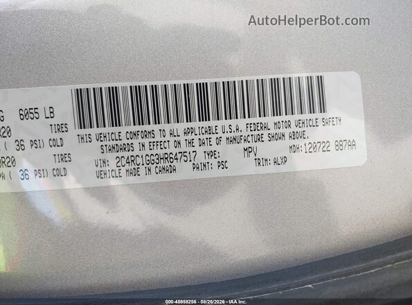 2C4RC1GG3HR647517 2017 CHRYSLER PACIFICA Silver Շարժիչի բաժամունքի տեսք