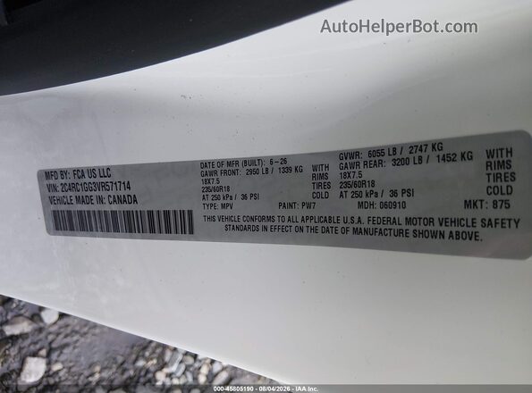 2C4RC1GG3VR571714 2027 CHRYSLER PACIFICA White Widok komory silnika