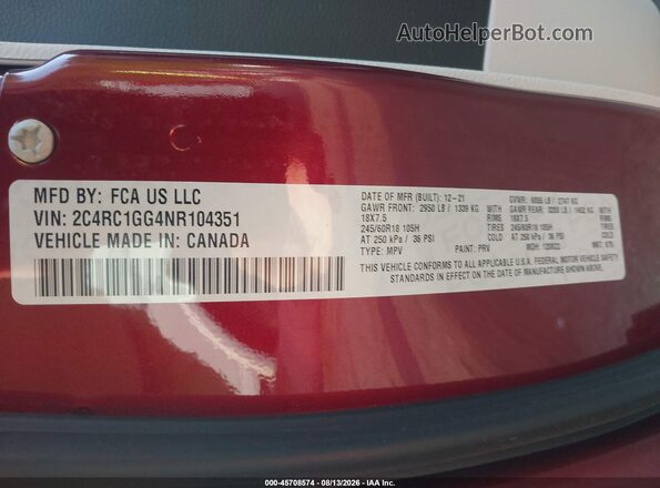 2C4RC1GG4NR104351 2022 CHRYSLER PACIFICA Burgundy Widok komory silnika