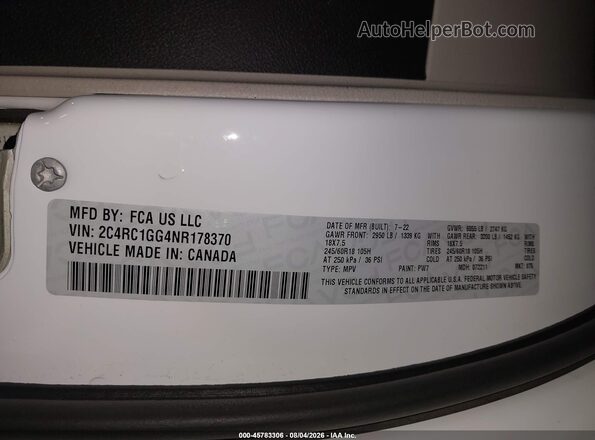 2C4RC1GG4NR178370 2022 CHRYSLER PACIFICA White Vista del compartimento del motor
