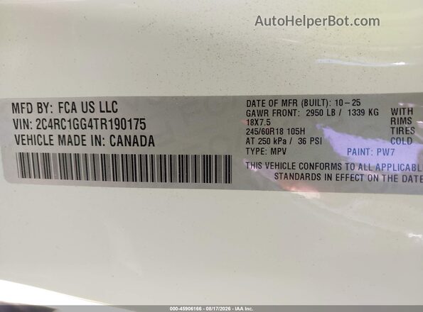 2C4RC1GG4TR190175 2026 CHRYSLER PACIFICA White Շարժիչի բաժամունքի տեսք