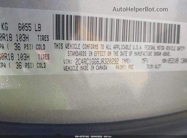 2C4RC1GG6JR320292 2018 CHRYSLER PACIFICA Silver Вид підкапотного простору