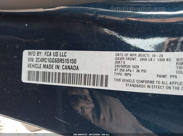 2C4RC1GG6SR515150 2025 CHRYSLER PACIFICA Blue Engine compartment view
