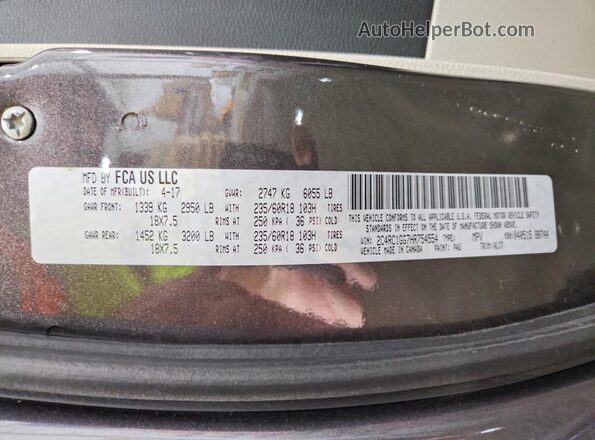 2C4RC1GG7HR754554 2017 CHRYSLER PACIFICA Серый Вид наклейки с VIN-кодом