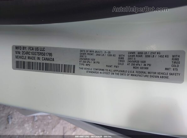 2C4RC1GG7SR561795 2025 CHRYSLER PACIFICA White ძრავის განყოფილების ხედი