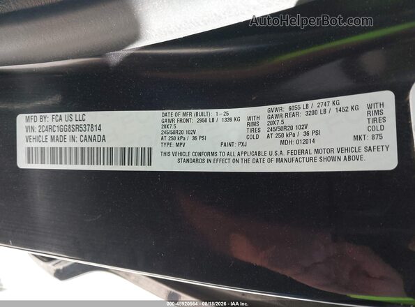 2C4RC1GG8SR537814 2025 CHRYSLER PACIFICA Черный Вид подкапотного пространства