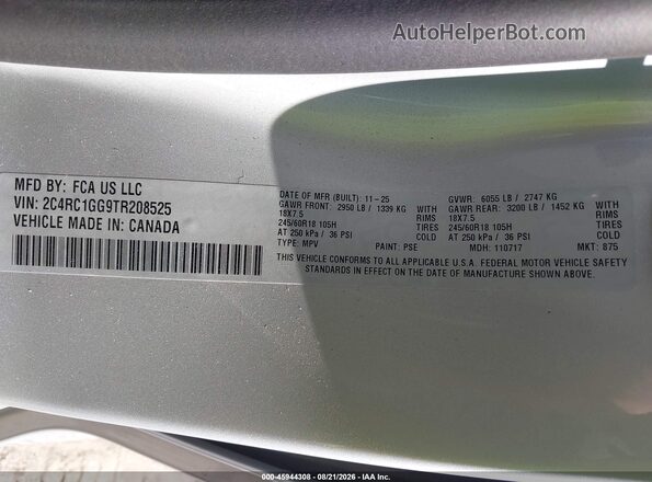 2C4RC1GG9TR208525 2026 CHRYSLER PACIFICA Silver Вид підкапотного простору