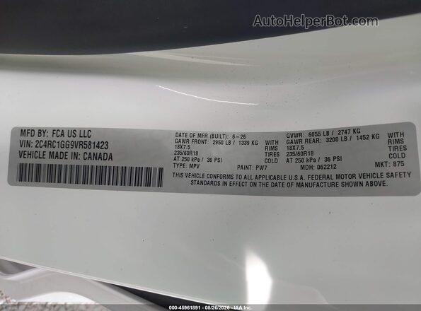 2C4RC1GG9VR581423 2027 CHRYSLER PACIFICA White Widok komory silnika