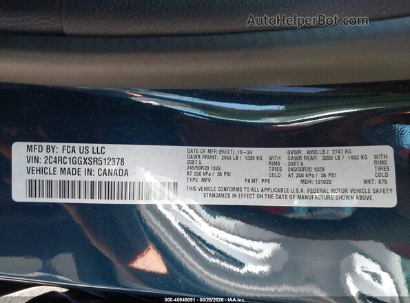 2C4RC1GGXSR512378 2025 CHRYSLER PACIFICA Blue Widok komory silnika
