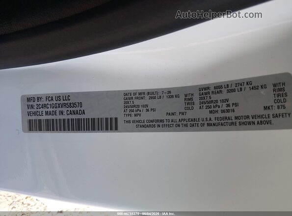 2C4RC1GGXVR583570 2027 CHRYSLER PACIFICA White Vista del compartimento del motor