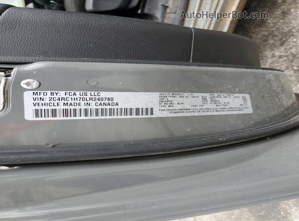 2C4RC1H70LR240780 2020 CHRYSLER PACIFICA Gray VIN կոդի պիտակի տեսք