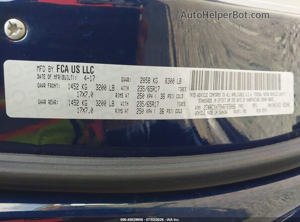 2C4RC1H75HR765096 2017 CHRYSLER PACIFICA Blue Շարժիչի բաժամունքի տեսք
