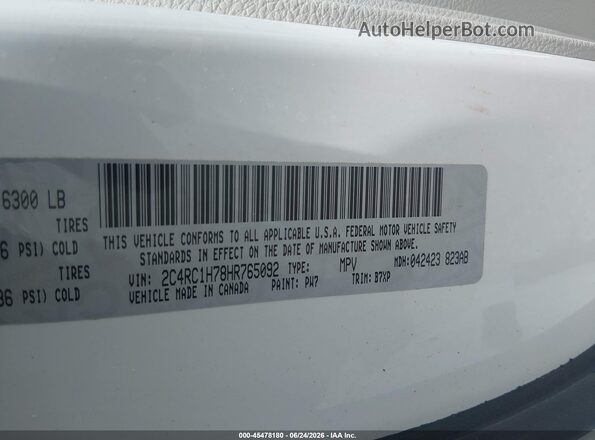 2C4RC1H78HR765092 2017 CHRYSLER PACIFICA White Widok komory silnika