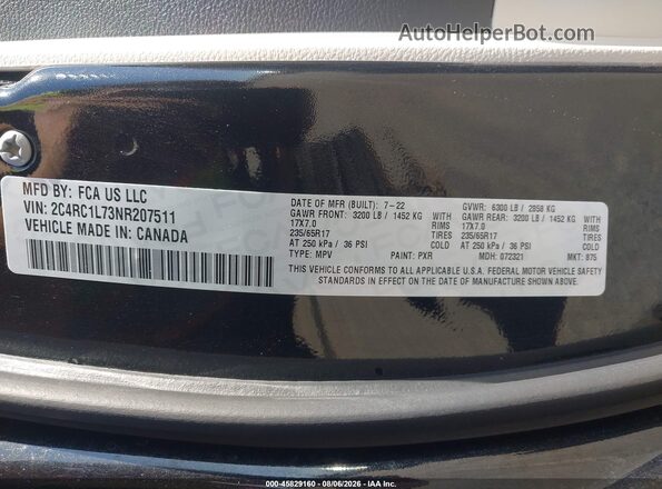 2C4RC1L73NR207511 2022 CHRYSLER PACIFICA Black Շարժիչի բաժամունքի տեսք