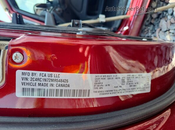 2C4RC1N72MR548426 2021 CHRYSLER PACIFICA Red Widok naklejki z numerem VIN