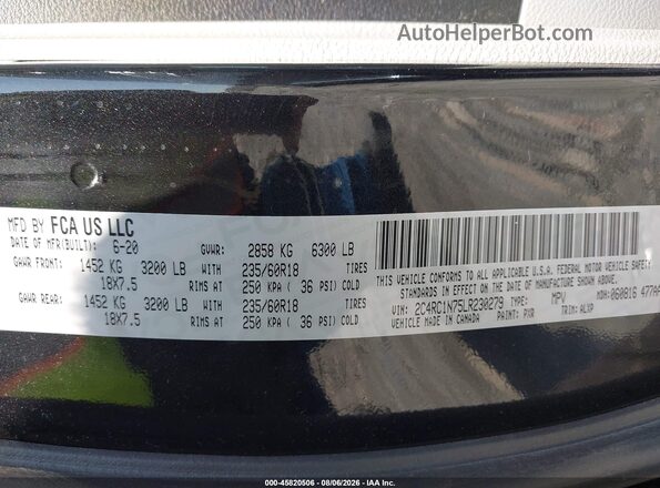 2C4RC1N75LR230279 2020 CHRYSLER PACIFICA Black ძრავის განყოფილების ხედი