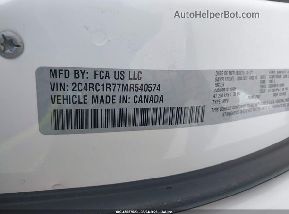 2C4RC1R77MR540574 2021 CHRYSLER PACIFICA White Vista del compartimento del motor