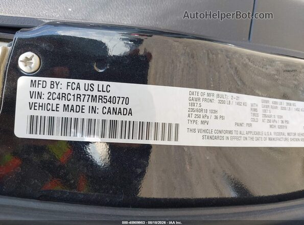 2C4RC1R77MR540770 2021 CHRYSLER PACIFICA Black Вид підкапотного простору