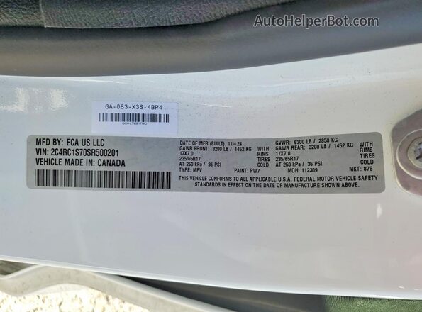 2C4RC1S70SR500201 2025 CHRYSLER PACIFICA Белый Вид наклейки с VIN-кодом
